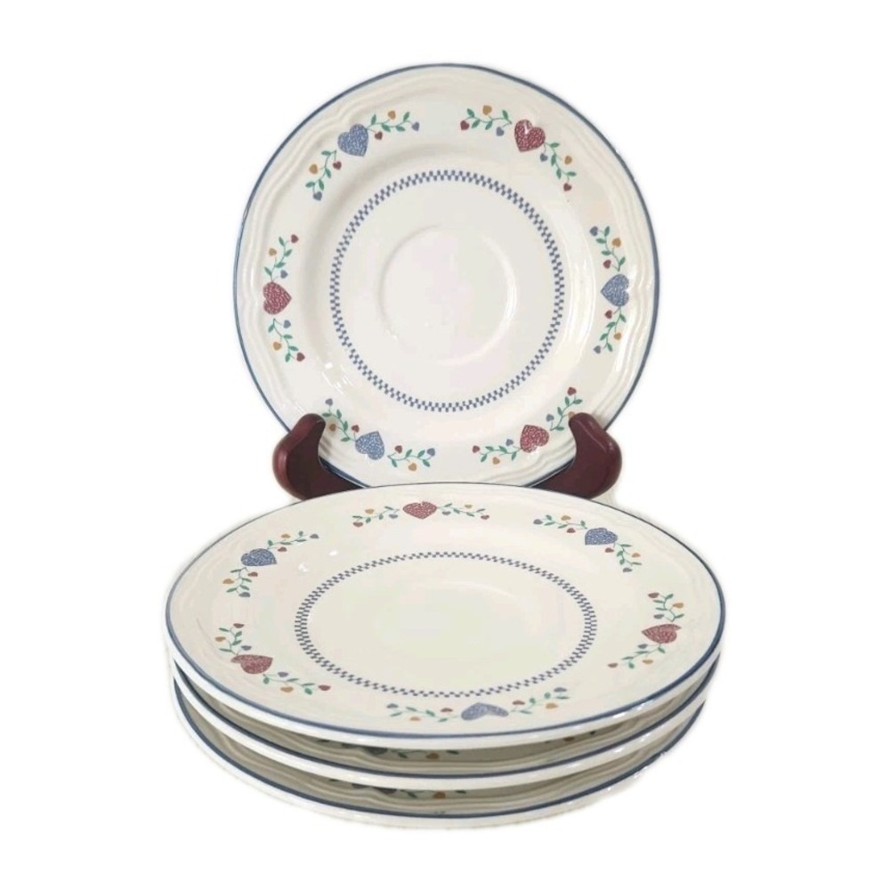 Legacy Hearts Saucer (6.75") #4006 Newcor 1989 Stoneware White Blue